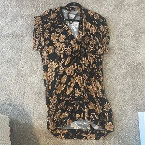 Black and gold floral dress with tie around the waist